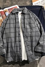 格子衬衫男长袖微磨毛衬衣外套方领休闲秋季寸衫DF02T，男装衬衫，电商A102