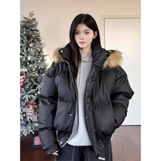 现货三防重磅硬挺boxy短款羽绒棉衣座山雕大毛毛领PU皮棉服外套冬，男装棉衣，电商A443