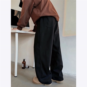 美式弯刀裤子男生秋冬季加绒加厚垂坠感卫裤宽松直筒阔腿拖地长裤图片