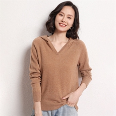 时尚潮流通勤简约百搭秋冬新款女士连帽羊绒衫保暖舒适，女装羊绒衫，艾米娇羊绒