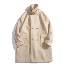 N6150/P115中性风双排扣中长款过膝长款呢大衣男风衣毛呢料外套，女装毛呢外套，电商A141