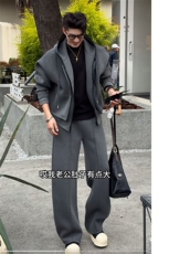 秋冬高克重假两件连帽卫衣直筒裤卫裤套装W352-P128K352-P72网图，男装休闲裤，电商B267