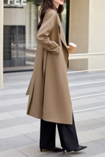 欧货正品一口价女2024秋冬英伦风中长款宽松百搭收腰系带翻领风衣，女装风衣，时尚俏佳人