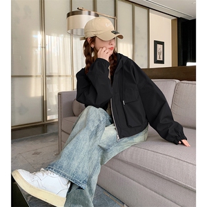 设计感连帽短款工装外套女2025春秋季新款宽松显瘦冲锋衣夹克上衣图片