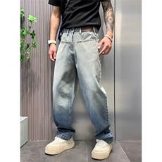 春秋美式渐变水洗牛仔裤男街头潮牌宽松直筒垂感慵懒高街复古长裤，男装休闲裤，电商B212（原钱塘6029）