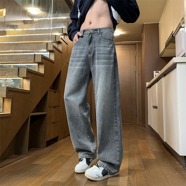 牛仔裤男款春季2026新款潮牌宽松直筒显高男士阔腿裤子J8075-P45,男装牛仔裤,星座509