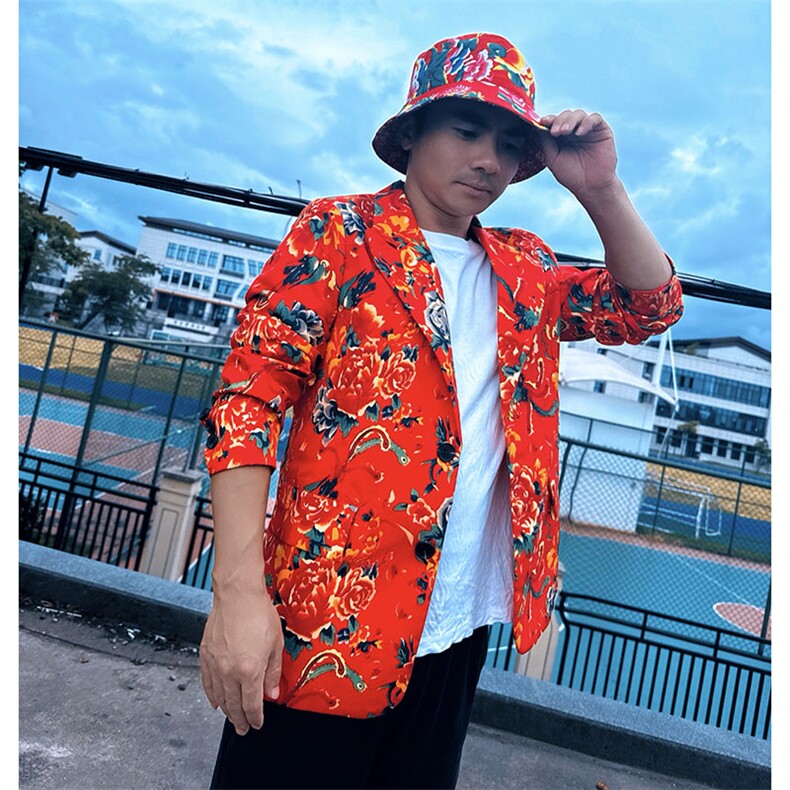 RS1高质量东北大花休闲喜庆伴郎结婚团队表演出服大码风潮男，男装西服，星座115A-2