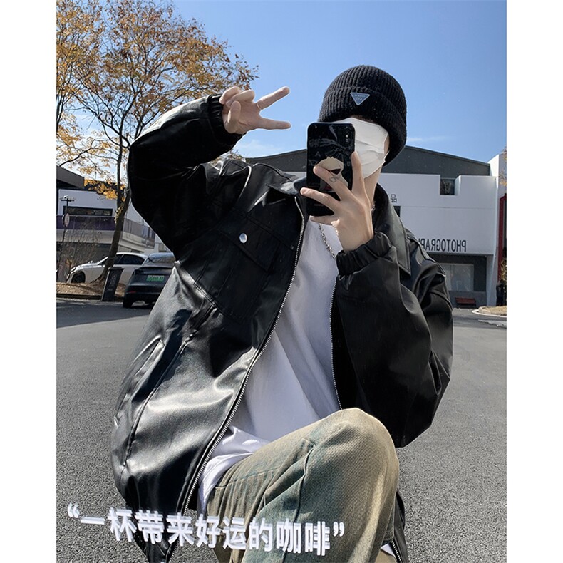 高品质春款男PU皮衣休闲皮夹克工装大口袋外套J17P70,男装夹克,星座1013-1