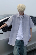 B221美式ins高街宽松薄款条纹短袖衬衫SY2552-特P28控49，男装衬衫，电商B221