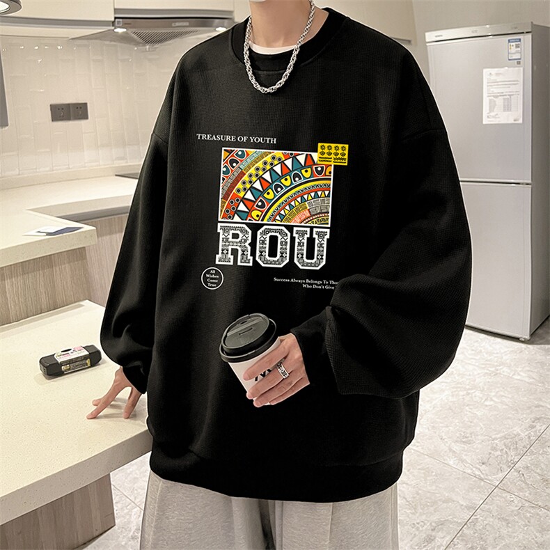 5XL华夫格卫衣男大码胖子圆领长袖t恤HW76370-P30加绒款-P40,男装卫衣,电商A040
