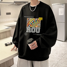 5XL华夫格卫衣男大码胖子圆领长袖t恤HW76370-P30加绒款-P40，男装卫衣，电商A040
