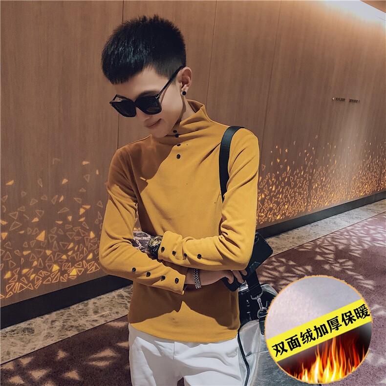 网红冬季加厚小堆领长袖T恤社会小伙潮男打底小衫C301B-CT08,男装T恤,电商C301B