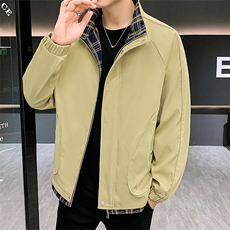 春秋外套立领夹克男士拼接潮流款式格子休闲外套百搭上衣2595-P50，男装夹克，星座1403A