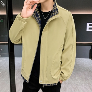 春秋外套立领夹克男士拼接潮流款式格子休闲外套百搭上衣2595-P50图片