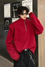 秋冬季半高领拉链垫肩款潮流美式高品质卫衣常规p75加绒P85，男装卫衣，电商B319
