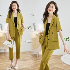时尚西装套装女2025年夏季新款显瘦气质绿色西服两件套潮，女装套装/套裙，采品优优
