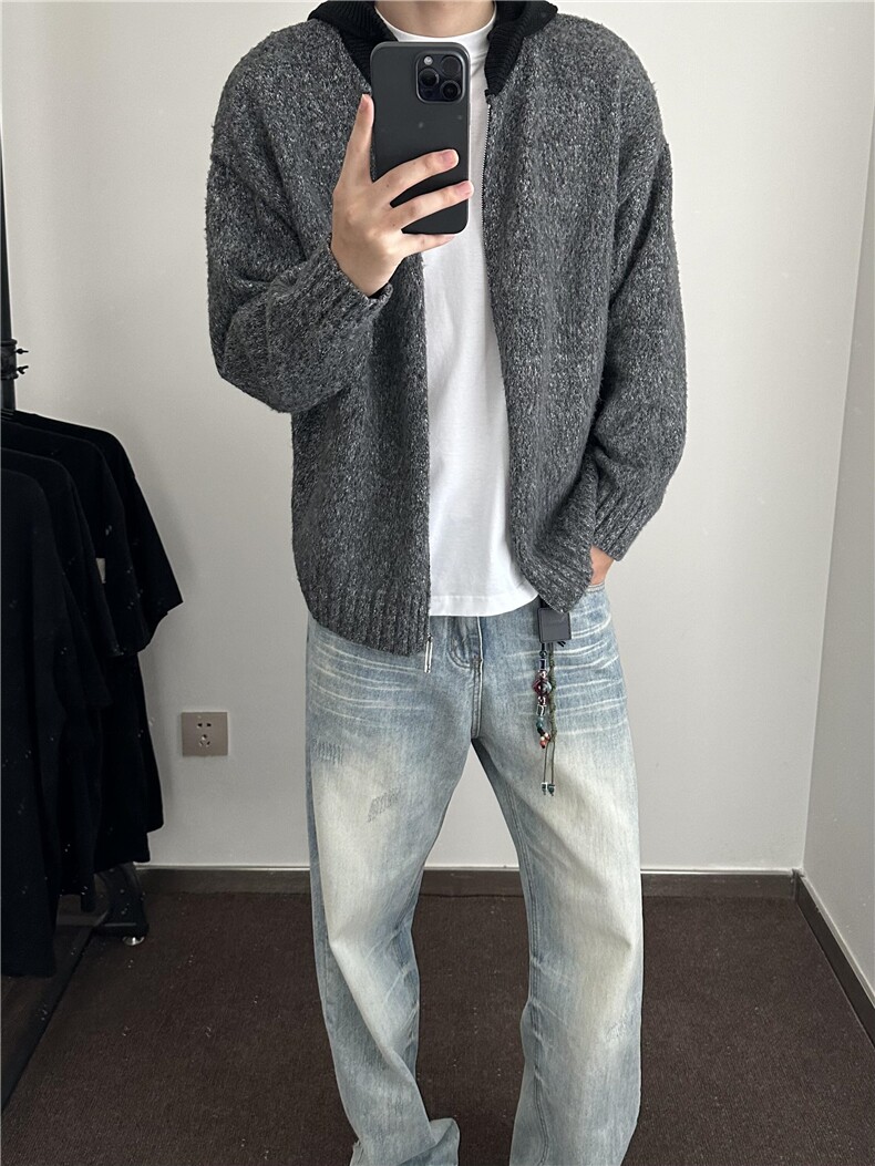 【有货】D563CC-特P65连帽毛衣男慵懒针织开衫外套,男装针织衫/毛衣,星座1007（原301D）