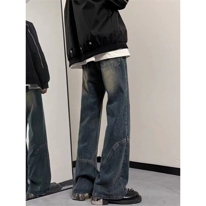 现货！闪电纹cleanfit高街牛仔裤口袋设计感微喇直筒裤RM774-P65图片