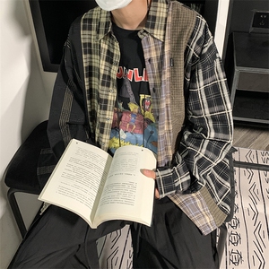 美式复古格子衬衫男女外套设计感小众外套拼接衬衣潮CS0310-P50图片