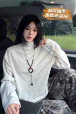 美式半高领一体慕莱绒350g高克重长袖T恤男T24527J加绒-特P35控68，男装T恤，电商A001