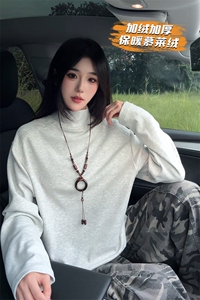 美式半高领一体慕莱绒350g高克重长袖T恤男T24527J加绒-特P35控68图片