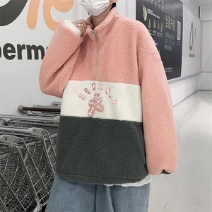 半拉链高领卫衣男款秋冬羊羔绒情侣外套软糯慵懒风上衣 WX16图片