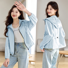 时尚短款连帽防晒外套女2025年夏季新款宽松大码洋气减龄薄款上衣，女装防晒衣，韩派