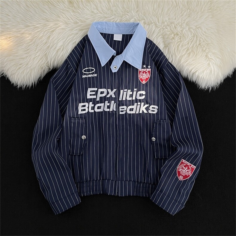 美式复古外套男女春秋宽松休闲条纹棒球服夹克JK0178-P70,男装夹克,星座308B-2