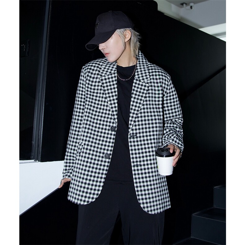 高街小众男士单西男士个性格子西服外套A210A-XZ1107-P85，男装西服，电商A210A