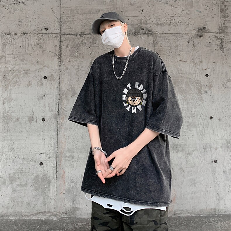 B239-1113-P38美式卡通头像印花复古水洗做旧高克重短袖T恤,男装T恤,星座514-2(原B239)