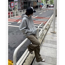 简约流行日系时尚原宿纯色灰色连帽卫衣280克外套新款慵懒潮流ins，女装短外套，星座506A