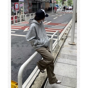 简约流行日系时尚原宿纯色灰色连帽卫衣280克外套新款慵懒潮流ins图片