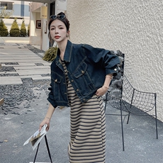 【新品首-发】现货韩系甜美简约牛仔条纹套装2385-P165-K218，女装套装/套裙，浙宝285（原212）