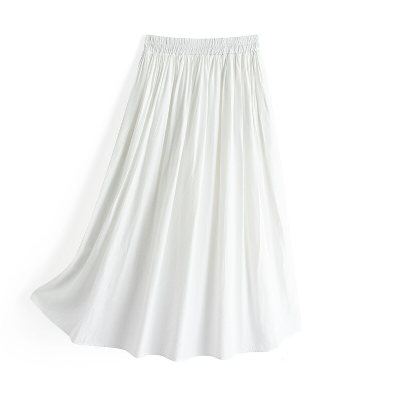 白色松紧腰时尚A字版半身裙女夏，女装半身裙，水衣源