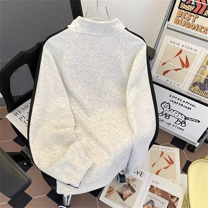 美式复古拼接半高领卫衣男春秋潮牌宽松套头上衣立领外套Q72/P46,女装短外套,星座506B