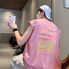港风美式潮牌油画重磅棉250克抖音直播男无袖T恤背心T556P28控39，男装背心/马甲，电商C408-1(原B339-1)