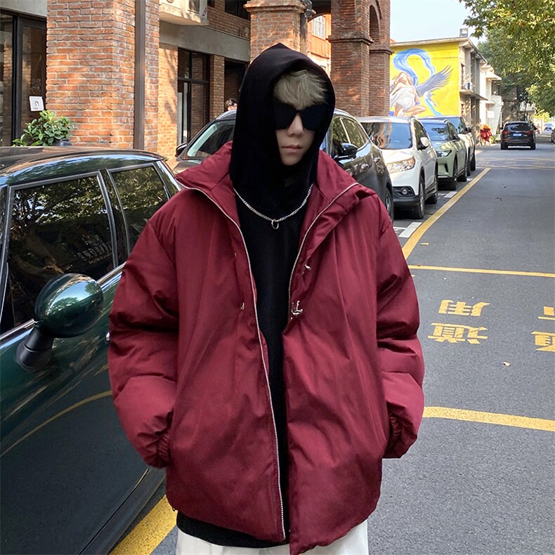 冬季新款立领前后捏褶牛筋袖口棉服宽松港风情侣外套MF1019P85,男装棉衣,电商A128
