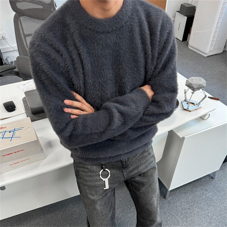 H2307-P53复古情侣装秋冬新款长貂毛纯色毛衣学院风设计感,男装针织衫/毛衣,电商B323A