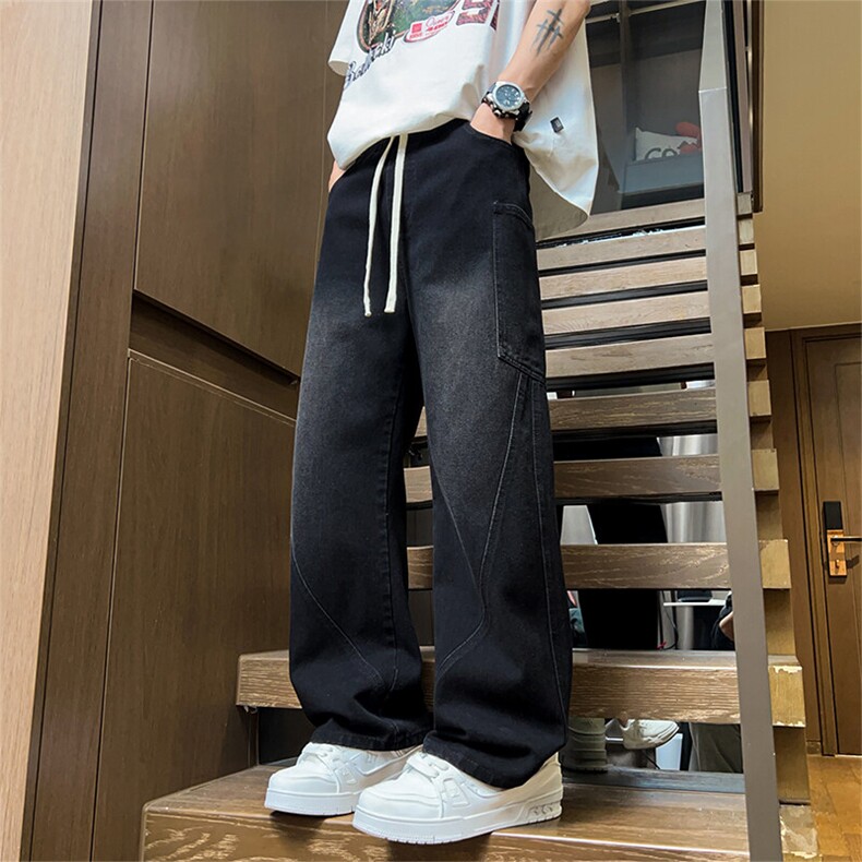 C038-P45 春夏新款牛仔裤男士休闲宽松系绳直筒裤子【控79】M-5XL图片