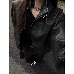 AA2224 P86美式复古活页解构PU皮机车皮夹克图片
