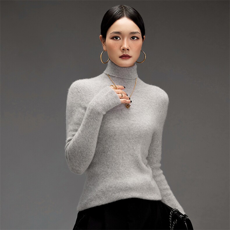 2025年秋季常规套头单件长袖时尚百搭通勤抽条高翻,女装羊绒衫,鑫萬耀羊绒