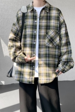衬衫男春季新款港风宽松磨毛格子长袖衬衣CS2019-P35，男装衬衫，星座214-3