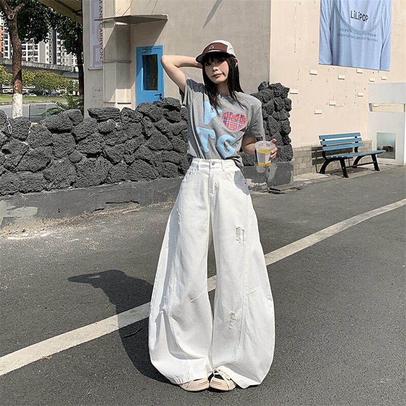 美式复古弯刀牛仔裤男女宽松高级感裤子情侣弯刀裤潮YD9007-P75图片