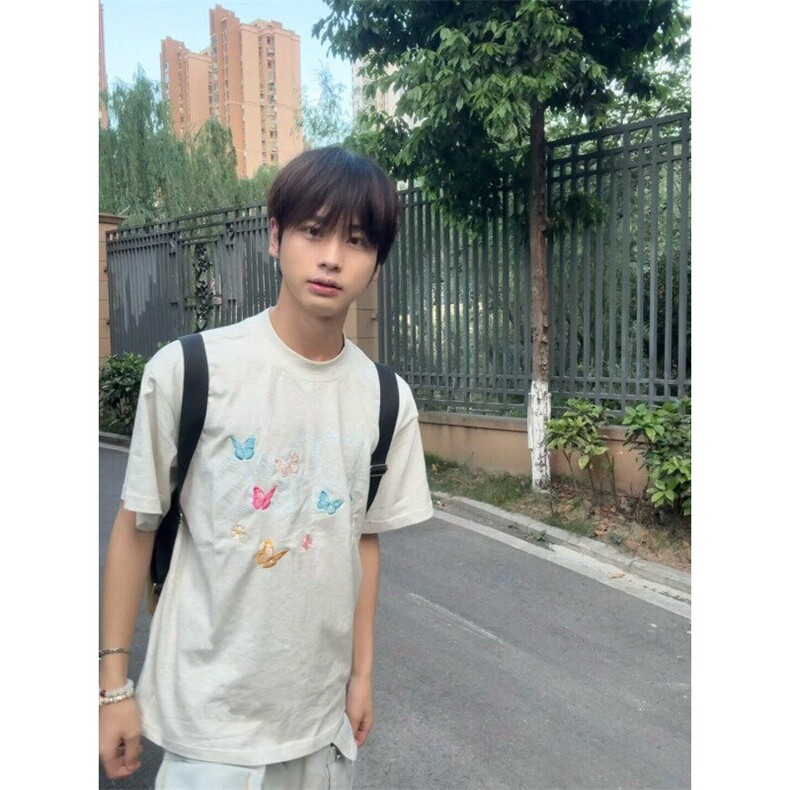 M539-P35夏日彩蝶刺绣复古重工百搭凉感纯棉短袖T恤男女同款,男装T恤,星座617A-1（原B318A）