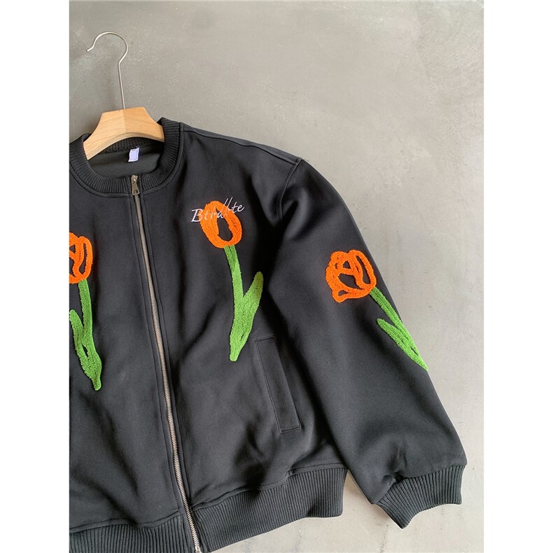 植绒刺绣棒球服夹克外套男女设计感郁金香花卉上衣男JKB1021,男装夹克,星座516A