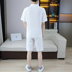 25328-P65男士夏季欧货翻领短袖套装五分裤字母印花休闲两件套，男装牛仔裤，电商D310B-1