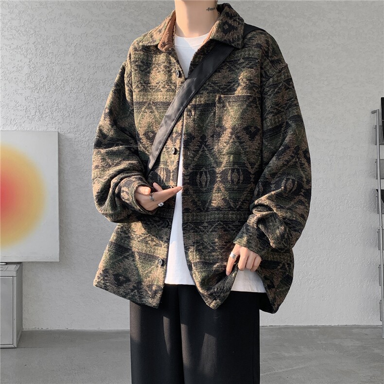 8XL-M复古大码民族风衬衫男款春季加厚粗呢藏式外套CS29001P68,男装民族服装,电商B312