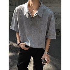 重磅拼接解构POLO衫男夏季潮牌美式硬挺cleanfit纯色宽松短袖T恤，男装T恤，星座1005-4