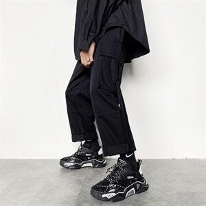 2021春秋季新港风大码男宽松织带束脚直筒阔腿休闲裤工装裤K227-P65图片