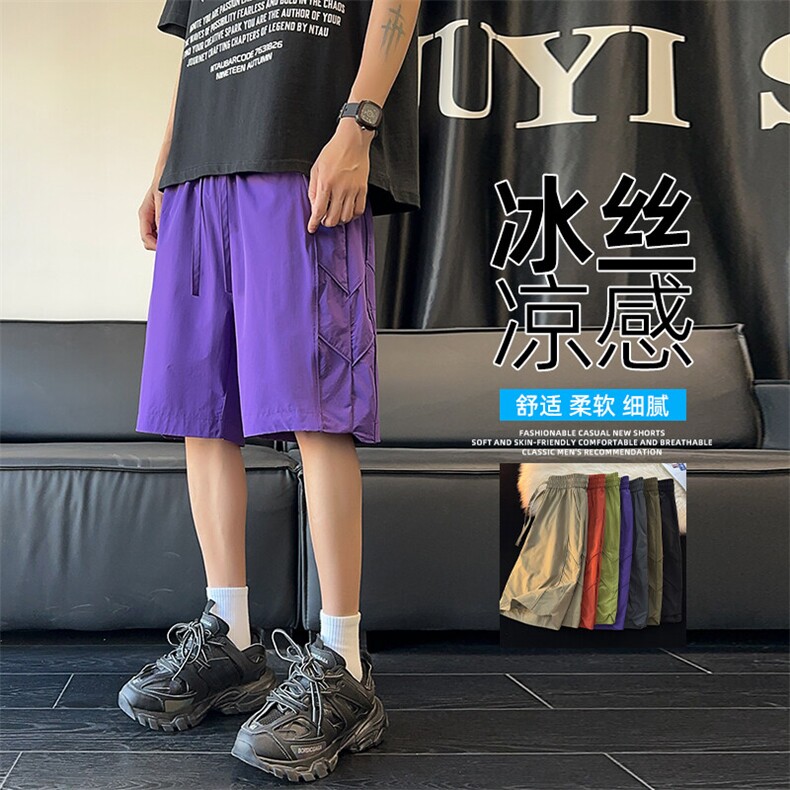 抖音品质冰丝宽松中裤薄款休闲五分裤子男A146-GY253特p30量大优,男装牛仔裤,HDA146